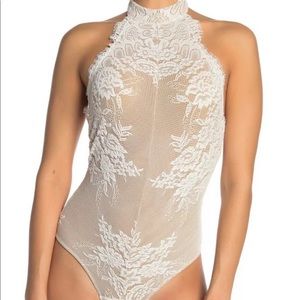Free People Miley Lace Bodysuit- White- Medium